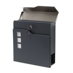 Seinäpostilaatikko V20 antrasiitti ja ruostumaton teräs 370 x 105 x 370 mm, lukittava, sanomalehtiteline