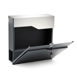 Seinäpostilaatikko V20 antrasiitti ja ruostumaton teräs 370 x 105 x 370 mm, lukittava, sanomalehtiteline