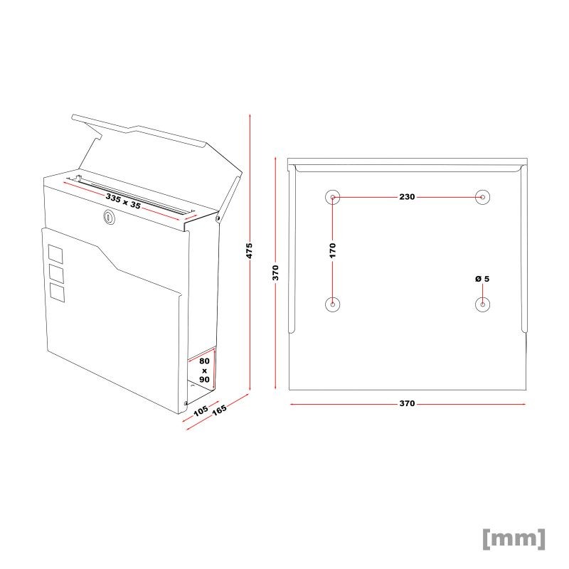Seinäpostilaatikko V20 antrasiitti ja ruostumaton teräs 370 x 105 x 370 mm, lukittava, sanomalehtiteline