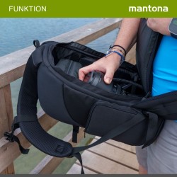 Mantona Trekking kamerareppu DSLR-kameroille, musta, sadesuoja ja kolmijalateline