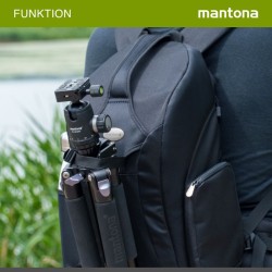 Mantona Trekking kamerareppu DSLR-kameroille, musta, sadesuoja ja kolmijalateline