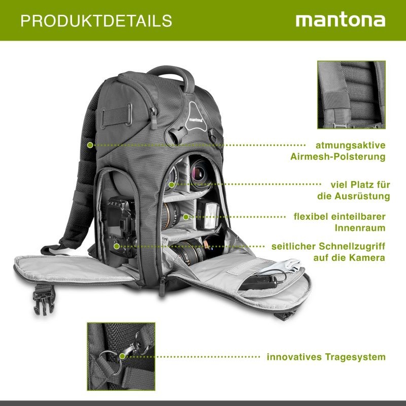 Mantona Rhodolit SLR-kamerareppu, musta, sadesuojalla