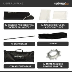 Walimex pro Essential Striplight-softbox 60 x 90 cm, kenno, Bowens-adapteri ja kuljetuslaukku