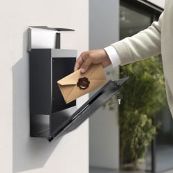 Postilaatikko V28 Antrasiitti ja ruostumaton teräs 370 x 102 x 370 mm, lukolla ja sanomalehtitilalla