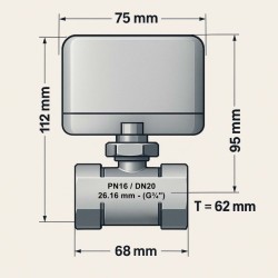 Moottoroitu 2-väylinen vyöhykeventtiili DN20 26,9 mm, 230 V, messinki