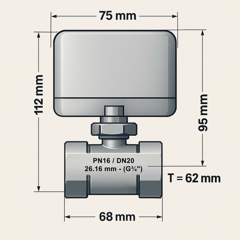 Moottoroitu 2-väylinen vyöhykeventtiili DN20 26,9 mm, 230 V, messinki