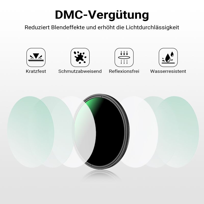 Walimex pro ND2-ND400 67 mm Slim muuttuvan tiheyden harmaasuodatin, 9 aukkovaihetta