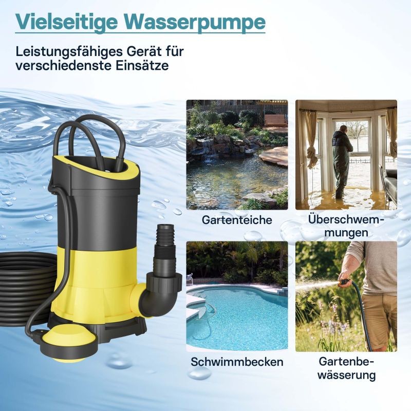 Likaveden pumppu 5000 l/h, 250 W, max. nostokorkeus 6 m, max. hiukkaskoko 5 mm
