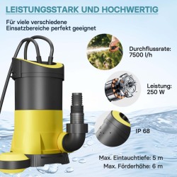 Likaveden pumppu 5000 l/h, 250 W, max. nostokorkeus 6 m, max. hiukkaskoko 5 mm