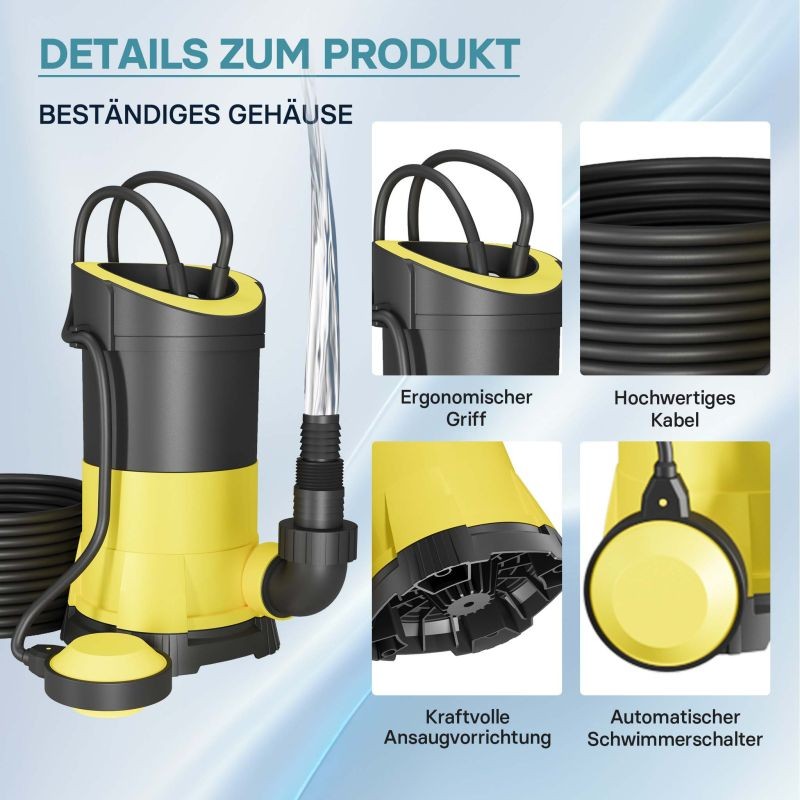 Likaveden pumppu 5000 l/h, 250 W, max. nostokorkeus 6 m, max. hiukkaskoko 5 mm
