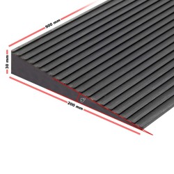 Kynnysramppi pyörätuolille ja rollaattorille, täyskumi, 900 x 200 x 30 mm, musta, liukuestepinta