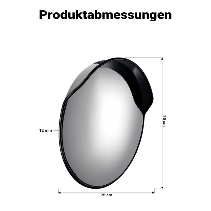 Kuperapeili 75 cm, musta, suojahupulla, 130° näkökenttä, polykarbonaatti, sis. asennusmateriaalin