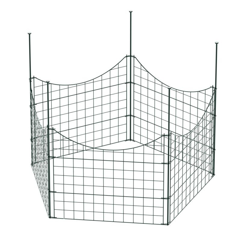 Puutarha- ja lammen verkkoaitasetti, 5 elementtiä, vihreä, rautalanka, 770 x 640 mm, kaareva alaosa