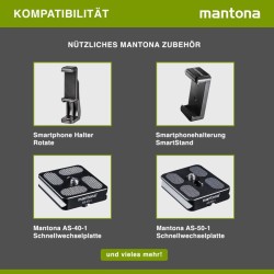 Mantona Kaleido Mini pöytä ja matkajalusta Night Black alumiini kuulapää ja kantolaukku