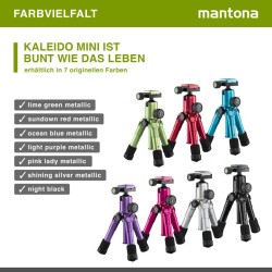 Mantona Kaleido Mini pöytä- ja matkajalusta, Night Black, alumiini, kuulapää ja kantolaukku