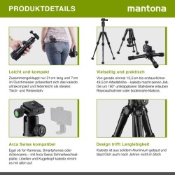 Mantona Kaleido Mini pöytä- ja matkajalusta, Night Black, alumiini, kuulapää ja kantolaukku