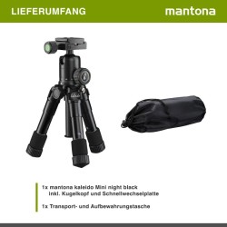 Mantona Kaleido Mini pöytä- ja matkajalusta, Night Black, alumiini, kuulapää ja kantolaukku