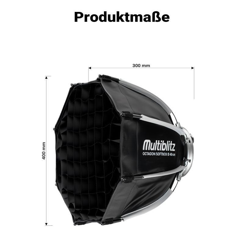 Multiblitz Octagon-softbox 40 cm Mini Bowens -adapterilla, kenno ja diffuusori
