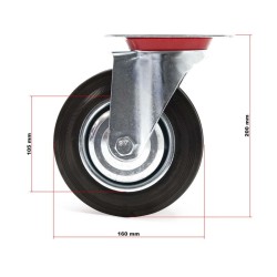 Kääntyvät kokonummipyörät 4 kpl, Ø160 mm, 130 kg/pyörä, ruuvattava asennuslevy, musta