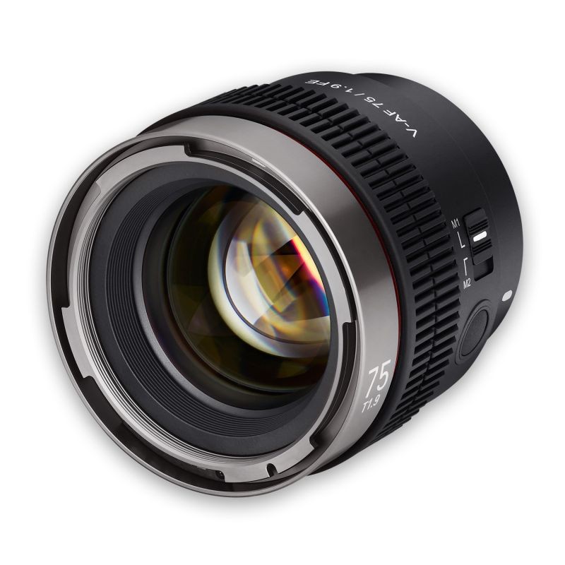 Samyang V-AF 75 mm T1,9 FE video-objektiivi Sony E, autofokus, 8K, Tally-merkkivalo, täyskenno ja APS-C