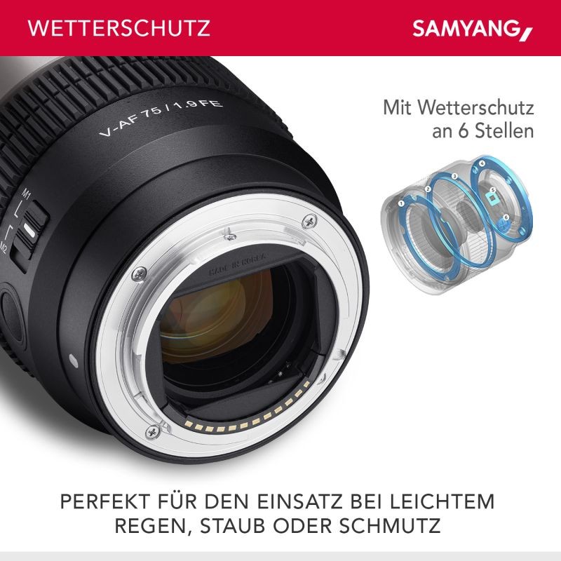 Samyang V-AF 75 mm T1,9 FE video-objektiivi Sony E, autofokus, 8K, Tally-merkkivalo, täyskenno ja APS-C