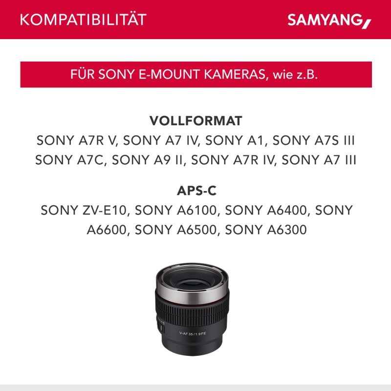 Samyang V-AF 35 mm T1,9 FE video-objektiivi Sony E, autofokus, 8K, Tally-valo