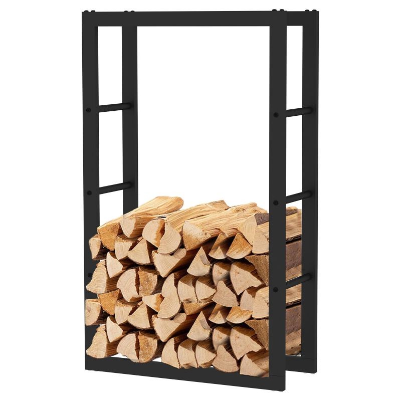 Toboli Polttopuuhylly, musta, jauhemaalattu teräs, 100 x 25 x 60 cm, 150 kg, sisä- ja ulkokäyttöön