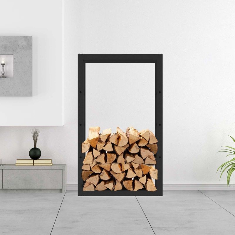 Toboli Polttopuuhylly, musta, jauhemaalattu teräs, 100 x 25 x 60 cm, 150 kg, sisä- ja ulkokäyttöön