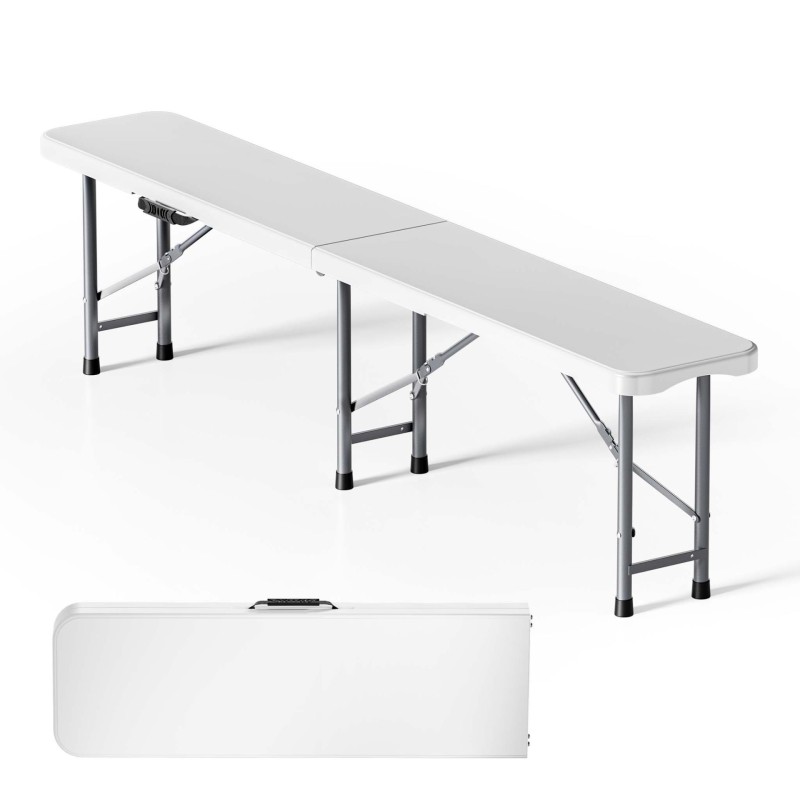 Taittopenkki 180x30x43 cm, harmaa, HDPE-muovi ja teräsrunko