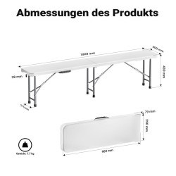 Taittopenkki 180x30x43 cm, harmaa, HDPE-muovi ja teräsrunko
