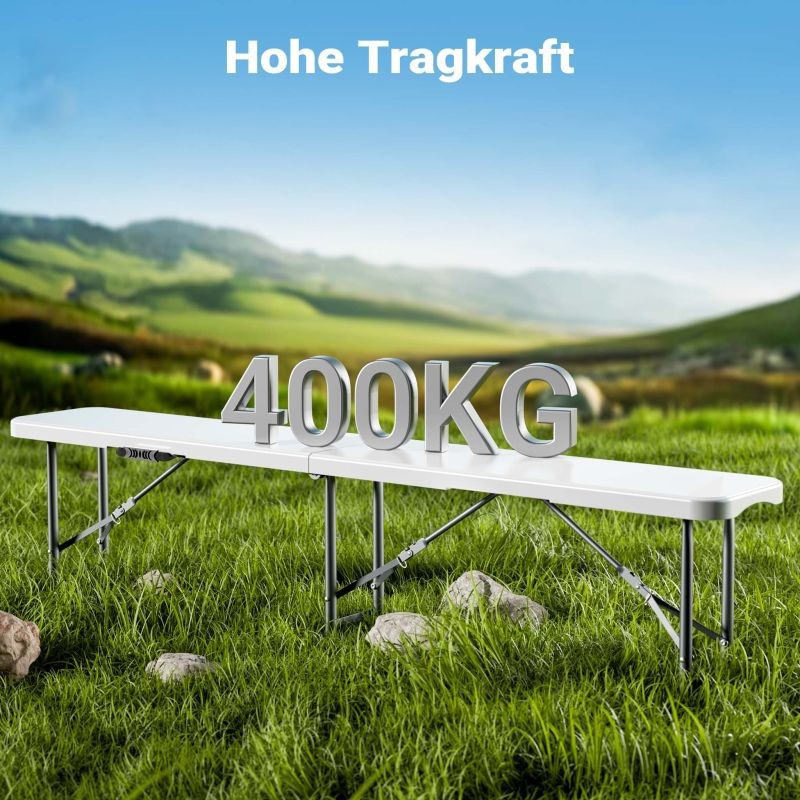 Taittopenkki 180x30x43 cm, harmaa, HDPE-muovi ja teräsrunko