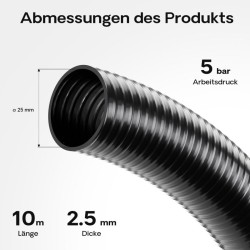 Paine- ja imuletku 25 mm, 10 m, musta, PVC, UV-kestävä