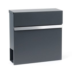 Seinäpostilaatikko V50 Antrasiitti ja ruostumaton teräs 370 x 105 x 370 mm lukolla ja sanomalehtitelineellä
