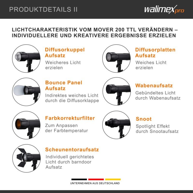 Walimex pro Mover 200 TTL 13-osainen lisävarustesetti
