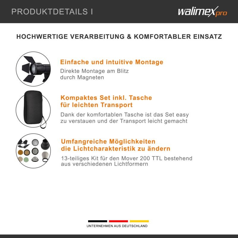 Walimex pro Mover 200 TTL 13-osainen lisävarustesetti