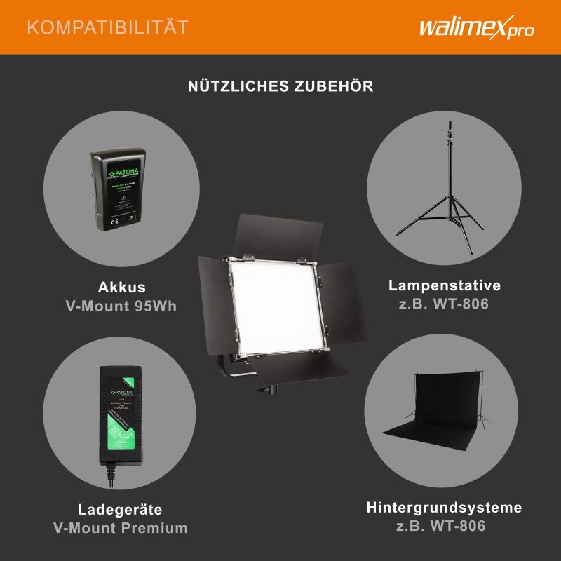 Walimex pro LED Rainbow 100 W RGBWW -paneelivalo ja WT-806-valojalusta