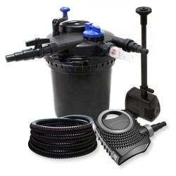 Lampisetti: CPF-15000 painesuodatin 30000 l, 18 W UV-C, NEO-8000 pumppu 8000 l/h, HJ-943 ECO suihkulähde, 25 m letku