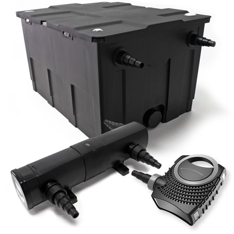 Lampisuodatinsetti: CBF-550 60 000 l, NEO-10000 SuperECO -pumppu 10 000 l/h, CUV-218 UVC-selkeytin 18 W