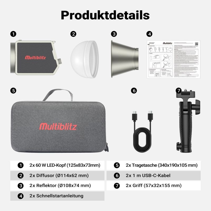 Multiblitz MB-PL LED 60B LED-valaistussarja, 2 kpl, Octagon-softbox Ø 40 cm ja FT-8051 jalustat