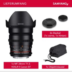 Samyang 24 mm f/1.5 Video DSLR II laajakulmaobjektiivi Canon EF, manuaalinen tarkennus, musta