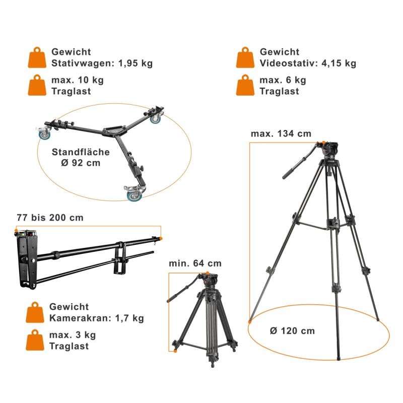Walimex pro Director Pro II kameranosturipaketti, EI-9901 videojalka ja WT-600 jalustavaunu