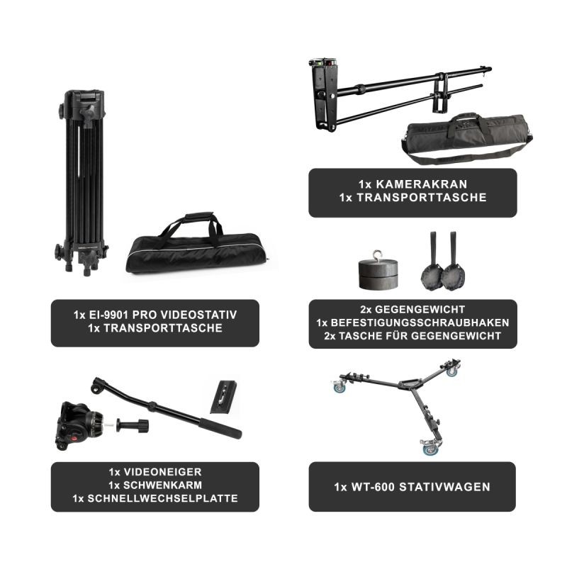 Walimex pro Director Pro II kameranosturipaketti, EI-9901 videojalka ja WT-600 jalustavaunu