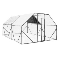 XXL Ulkoilma aitaus 4 x 3 x 2 m aurinkokatoksella sinkitty teräs hopea pieneläimille ja siipikarjalle