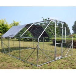 XXL Ulkoilma-aitaus 4 x 3 x 2 m aurinkokatoksella, sinkitty teräs, hopea, pieneläimille ja siipikarjalle