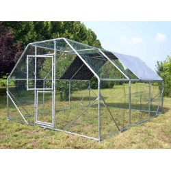 XXL Ulkoilma-aitaus 4 x 3 x 2 m aurinkokatoksella, sinkitty teräs, hopea, pieneläimille ja siipikarjalle