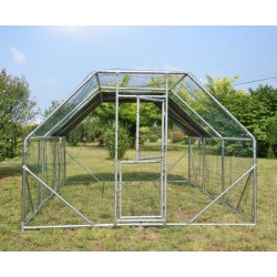 XXL Ulkoilma-aitaus 4 x 3 x 2 m aurinkokatoksella, sinkitty teräs, hopea, pieneläimille ja siipikarjalle