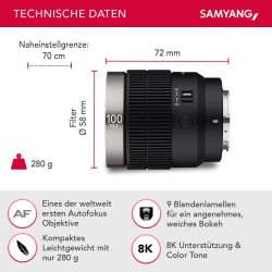 Samyang V-AF 100 mm T2,3 video-objektiivi Sony E / FE, autofokus, 8K-tuki