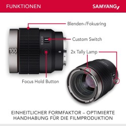 Samyang V-AF 100 mm T2,3 video-objektiivi Sony E / FE, autofokus, 8K-tuki