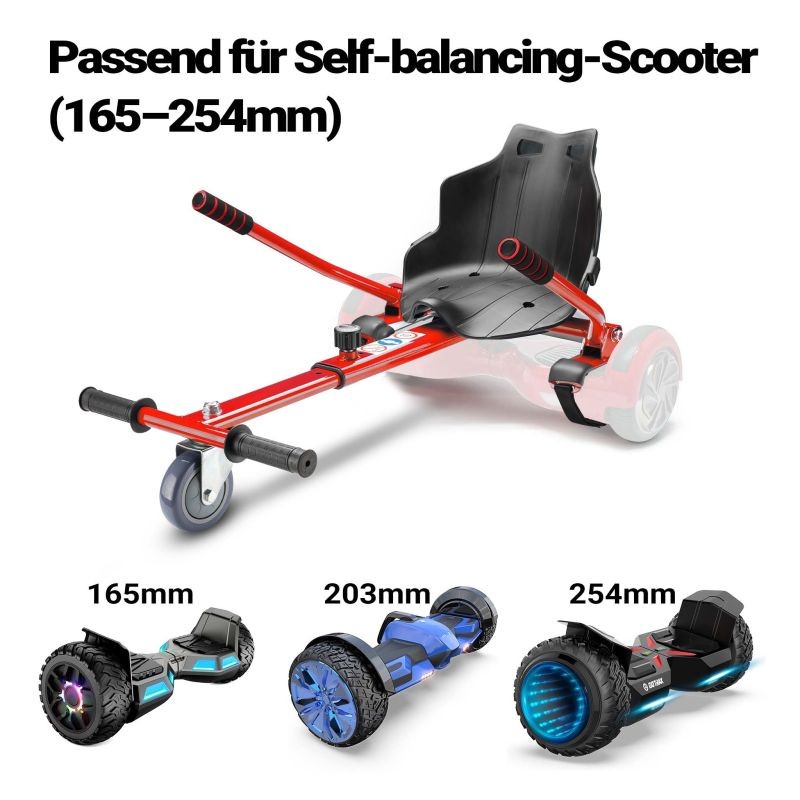 Säädettävä istuinkartti hoverboardille, punainen, ergonominen istuin, max 120 kg