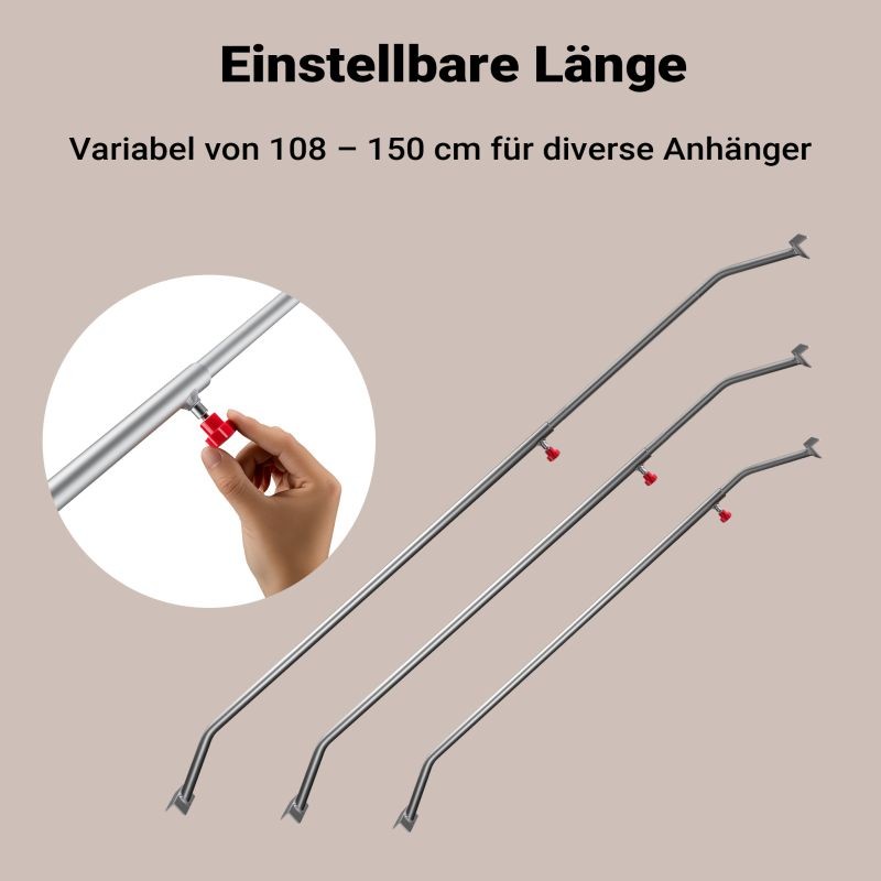 Peräkärryn peitteen tukikaaret, 3 kpl, alumiini, 108-150 cm